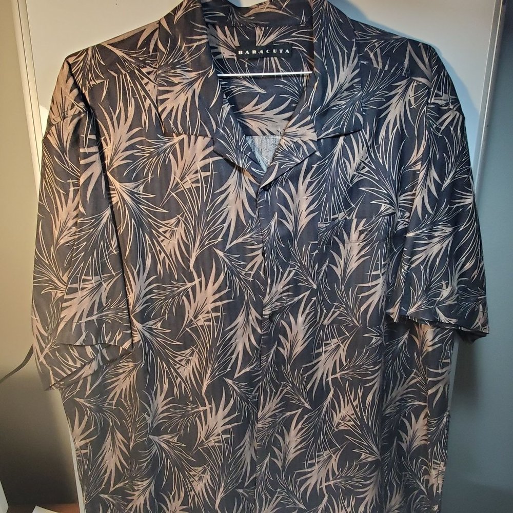 Vintage Hawaiian Shirt Gold Palm leaves made by Baracuta Size XL